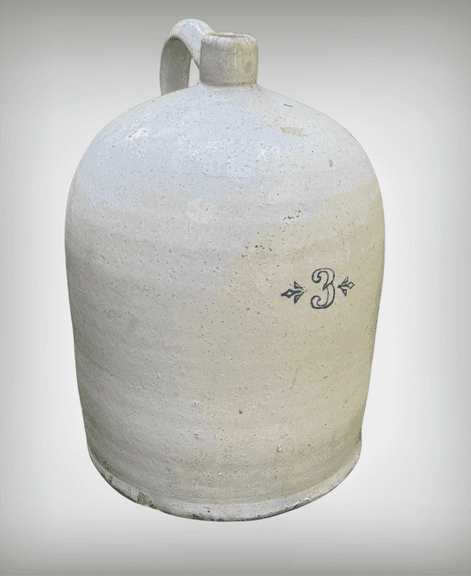 Antique Primitive 3-Gallon stoneware Jug with Handle and Cobalt Blue Decoration