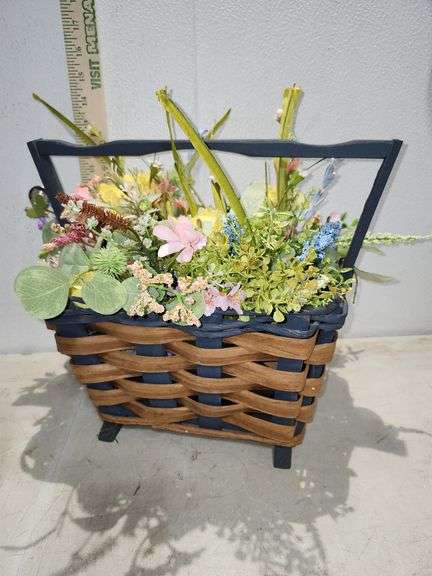 Wood Basket W/Artificial Flowers 11.75''X13.75''X8''