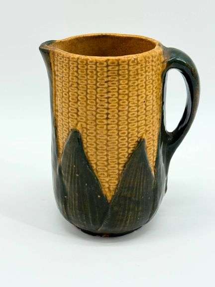 Antique Brush McCoy Majolica Corn Pitcher