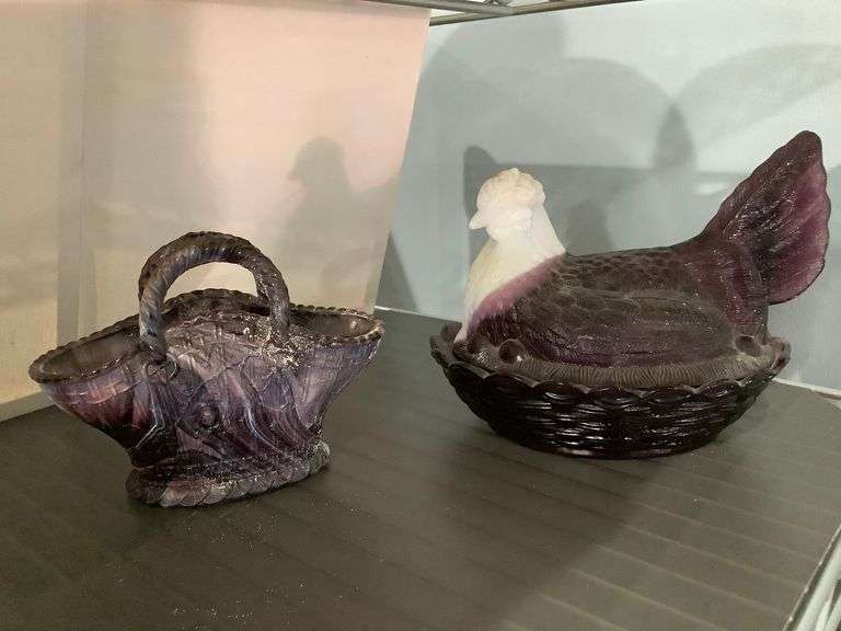 Vintage Fenton Hen on Nest and Basket