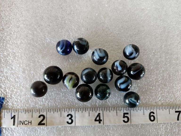 15 Assorted Vintage Black/Blue Swirl Marbles