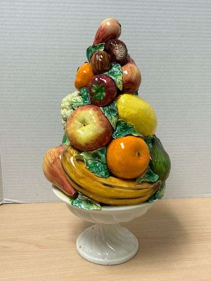 15" Ceramic Fruit Topiary Centerpiece on Pedestal Base