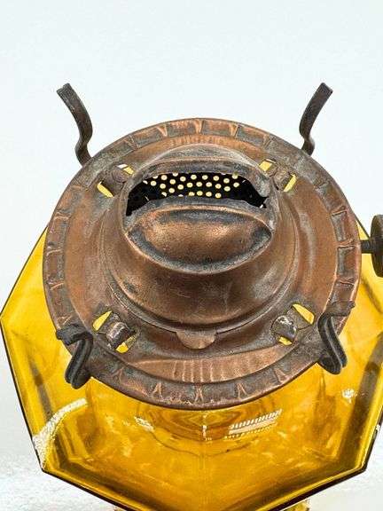 Amber Glass Oil Lamp with Metal Burner and Chimney