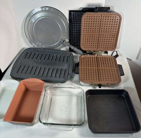 Vintage Waffle Iron, Broiler Pan, Baking Dishes and Mesh Screen