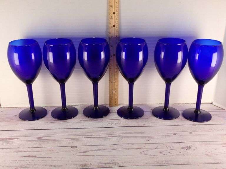6pc LIBBEY GLASS COMPANY Premiere Cobalt Blue Water or Claret Wine Goblets