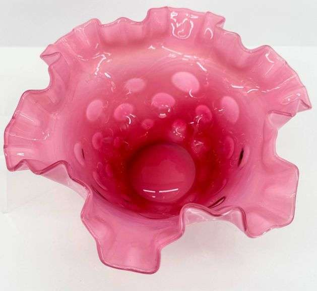 Vintage Fenton Cranberry Opalescent Coin Dot Glass Vases