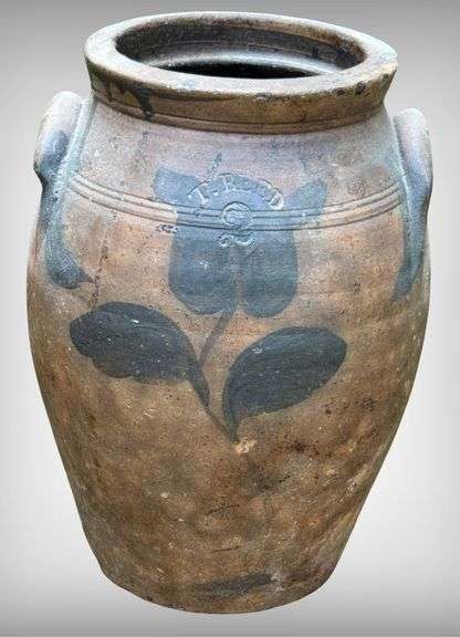 Stoneware Jar with T. Reed Signature and Floral Design