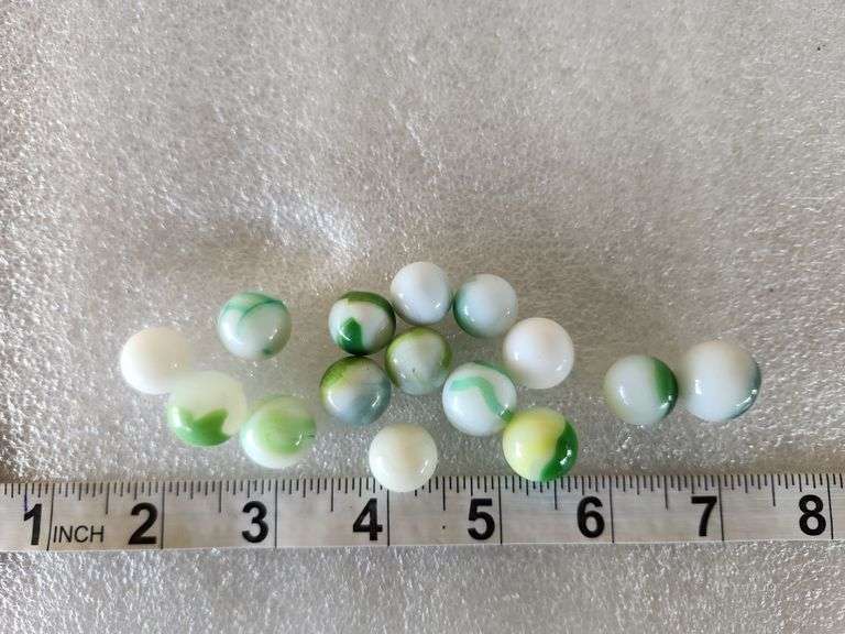 15 Assorted Vintage Green/White Marbles
