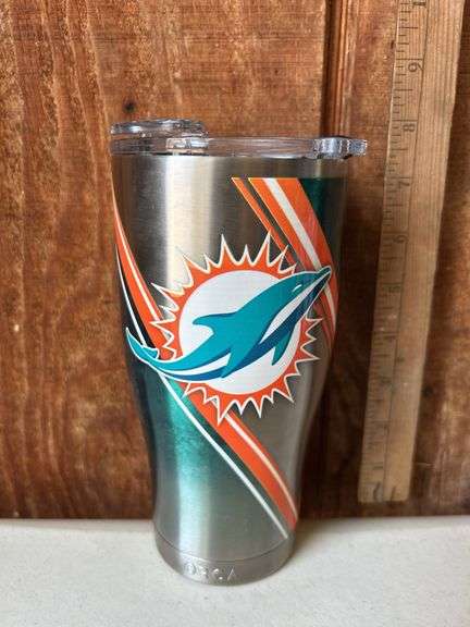 Orca Chaser 27 oz. Stainless Steel U.S.A. Made Tumbler Cup Miami Dolphins Double Stripe Wrap