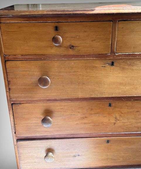 1800’s Five-Drawer Wooden Buffet/Dresser with Keyholes and Scalloped Apron