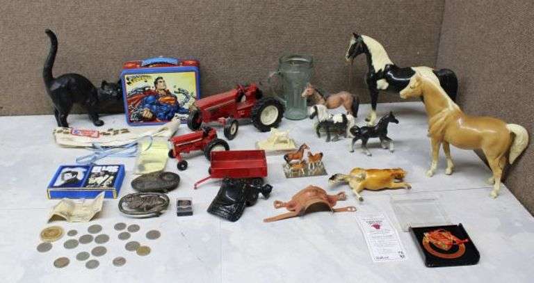 Collectibles Including Coins, Toys, and Tin Superman Lunchbox