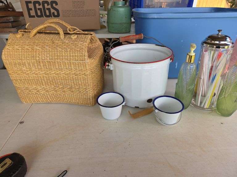 Enamel pots, straws, corn soap dispensers