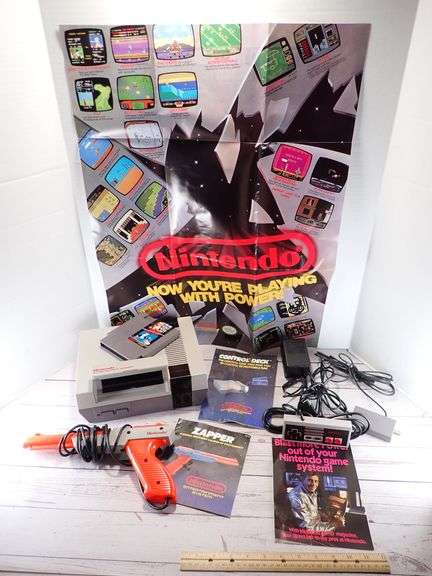 Tested Original Nintendo NES System Console LOT - Game - Zapper - Poster & paperwork