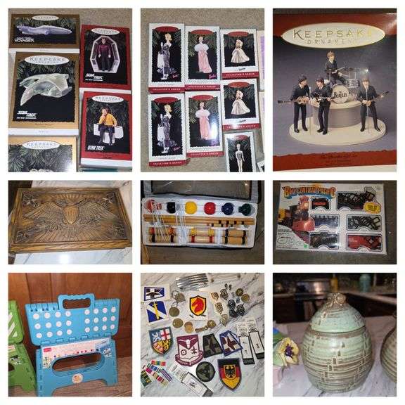 Military items, Beds, Antiques, Hallmark Ornaments, Frankoma, Jewelry, Tools