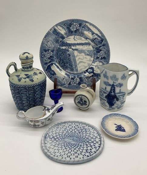 Blue and White Collectibles, Including Hand Painted Blue Delft and English Staffordshire China ￼