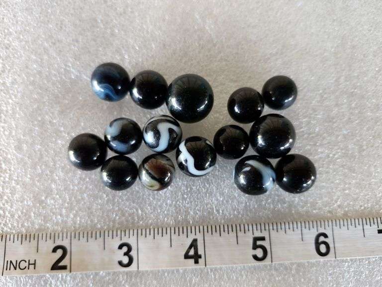 15 Assorted Vintage Black/Blue Swirl Marbles