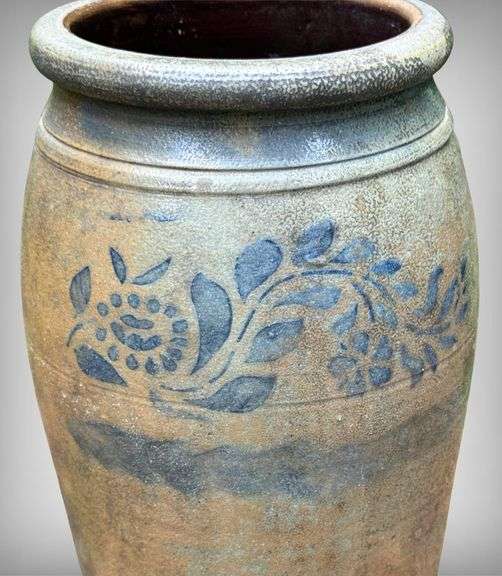 Stoneware Crock with Blue Floral Design