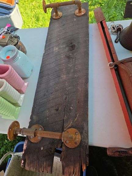 Large wooden home decor w/ pipe handle