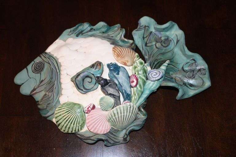 Handcrafted Ceramic Fish-Shaped Wall Art with Seashell Accents – Signed Salama 2015