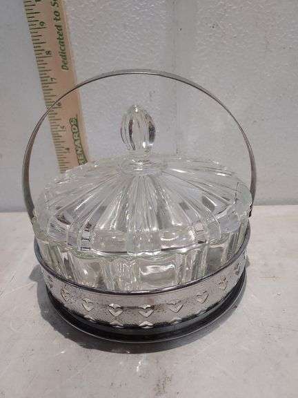 Metal And Clear Glass Candy Dish 6"X 7"X7"