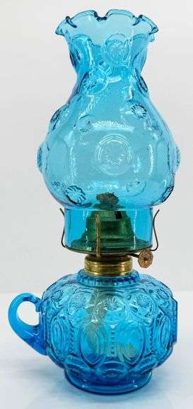 Vintage LE Smith Moon and Stars Glass Oil Lamp with Brass Eagle Burner