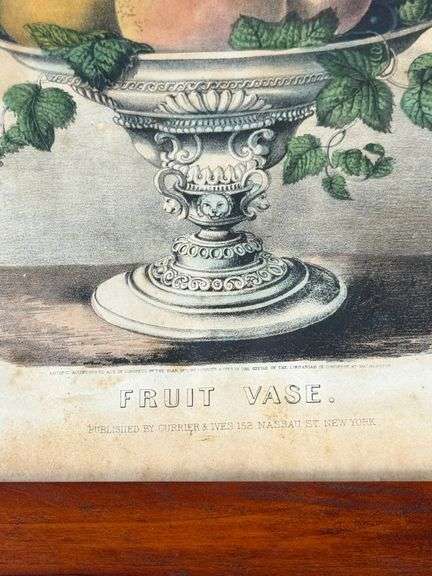 Original 19th-Century Currier & Ives Hand-Colored Lithograph ‘Fruit Vase’