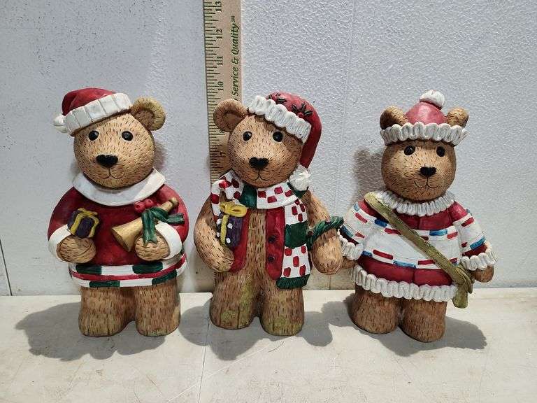 3 Resin Bears 9.5'' Tall