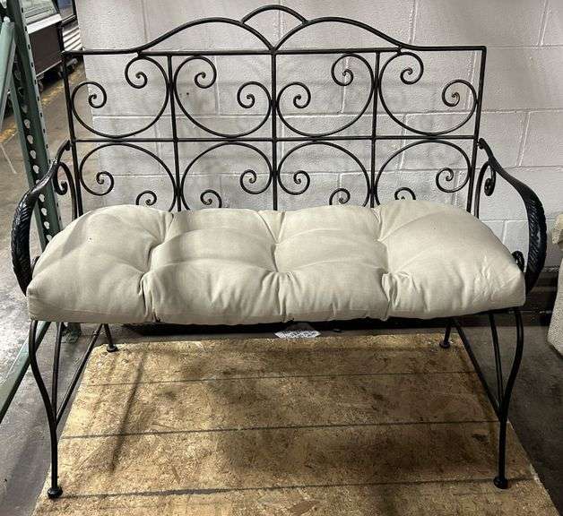 Decorative Wrought Iron Garden Bench with Cushion