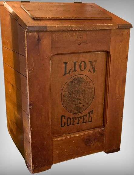 Vintage Lion Coffee Wooden Storage Bin