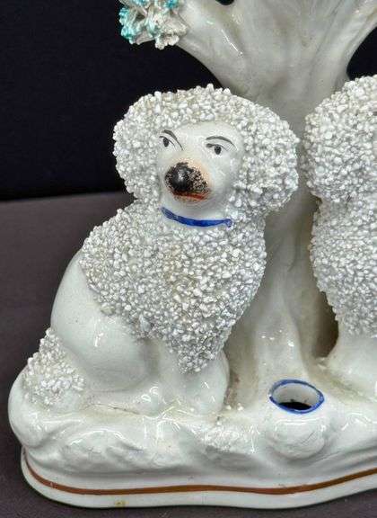 Antique Staffordshire  Spaniels Ceramic Spill Vase