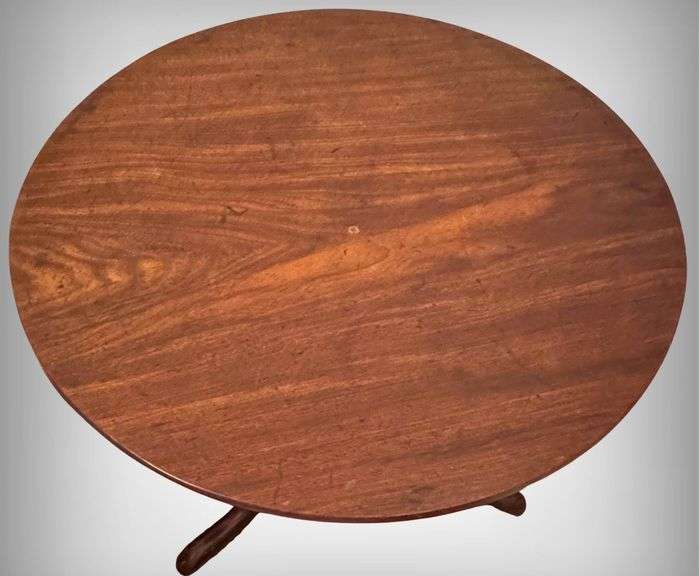 Mahogany Tilt-Top Round Pedestal Table with Tripod Base
