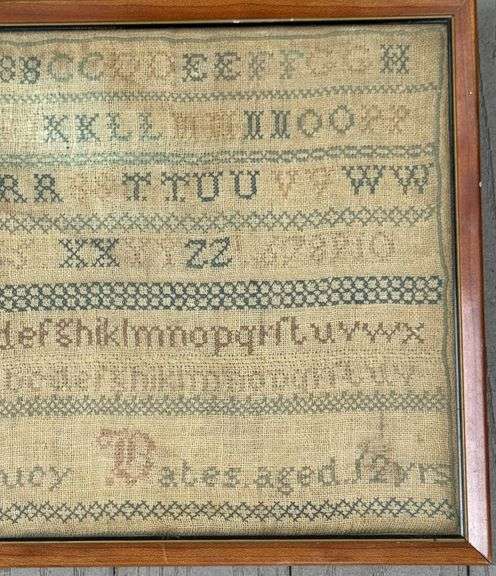 Antique Framed Needlepoint Sampler with Alphabet and Numbers