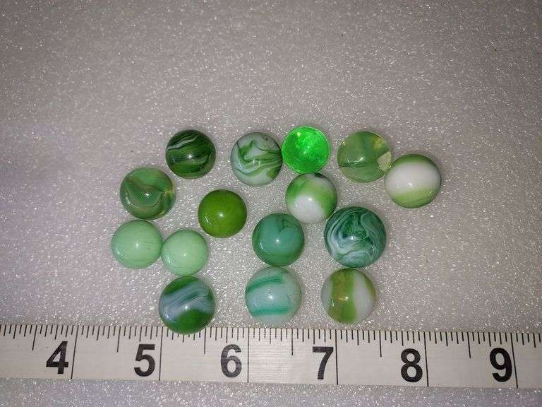 15 Assorted Vintage Green Marbles