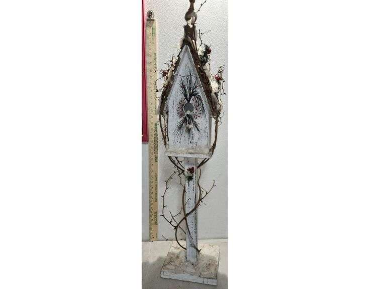 Wood Folk Art Holiday Birdhouse 36"