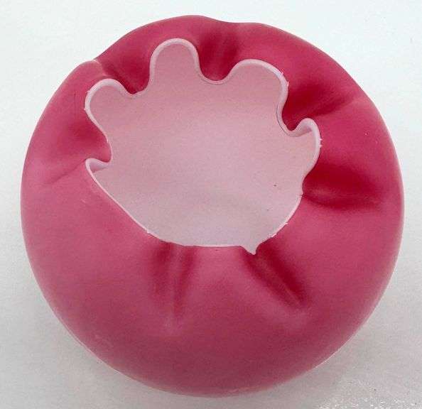 Victorian Pink Satin Glass Rose Bowls with Ribbed Ruffled Rim