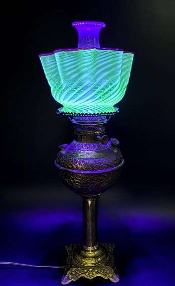 Bradley & Hubbard Uranium Glass Oil Lamp with Brass Base