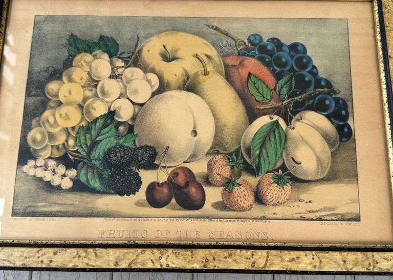 Original Currier and Ives Color Lithograph ‘Fruits of Summer’ by M.B. Parker in Gilt Frame