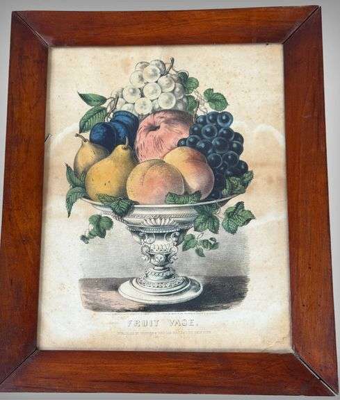 Original 19th-Century Currier & Ives Hand-Colored Lithograph ‘Fruit Vase’