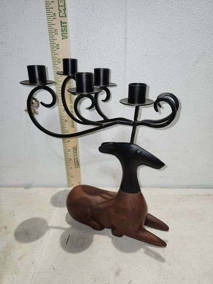 Metal & Wood Candle Stick Stand 12.5''X9''X5''