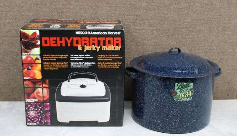 Nesco American Harvest Dehydrator & Jerky Maker with Ball 1884 Enamel Preserving Pot