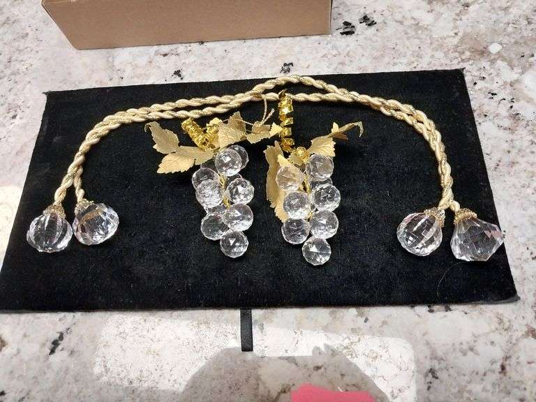 Pair of Grape Cluster & Tassel-Style Clear Acrylic Ornaments with Gold Accents