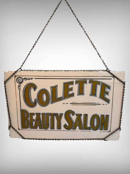 Vintage “Beauty Salon” Glass Hanging Sign