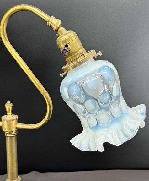 Early FENTON Coin Dot Double Goose Neck Brass Table Lamp
