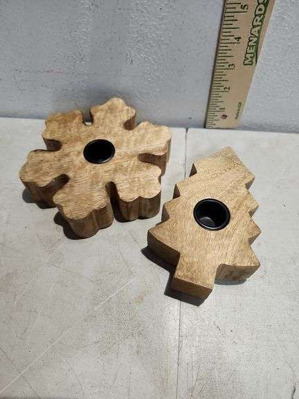 Wood Tree & Snowflake Candle Stick Holders