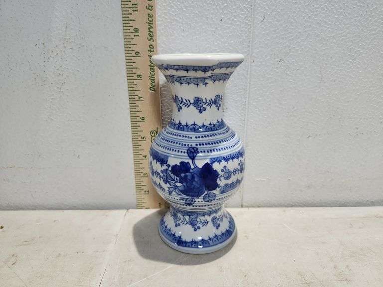 Blue And White Vase 8" Tall "W"