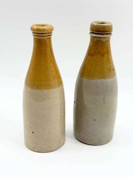 Two Antique H Kennedy Barrowfiled Ale Glazed Stoneware Bottles with Two-Tone Finish