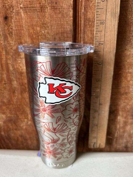 Orca Chaser 16 oz. Stainless Steel U.S.A. Made Tumbler Cup Kansas City Chiefs Floral Sketch