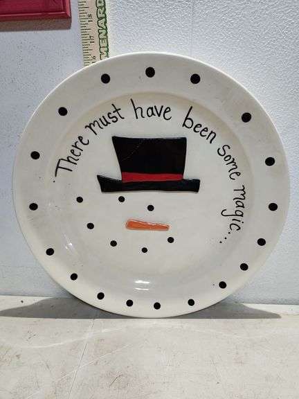16'' Snowman Decor Platter Nose & Hat Have Damage