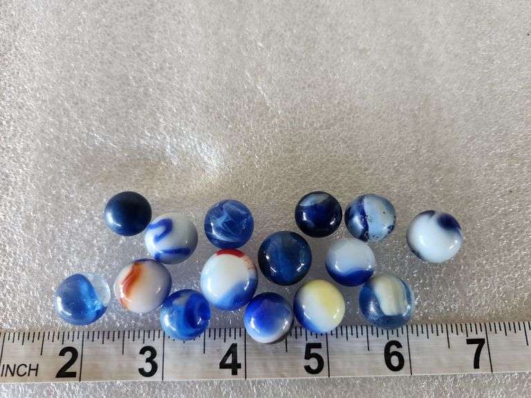 15 Assorted Vintage Blue Marbles