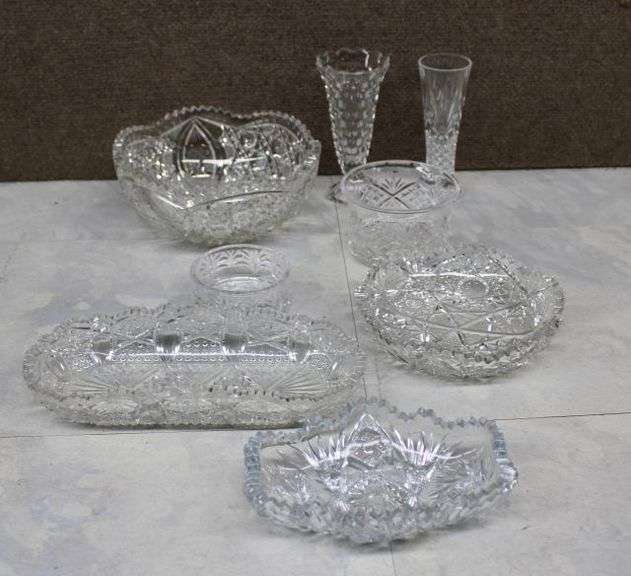 Pressed and Cut Glass Bowls, Trays, and Vases